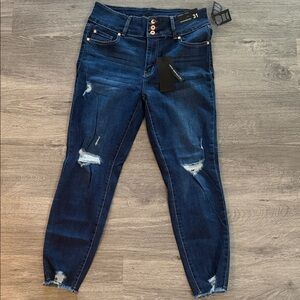 Kendall & Kylie Dark Blue Distressed Ankle Jeans